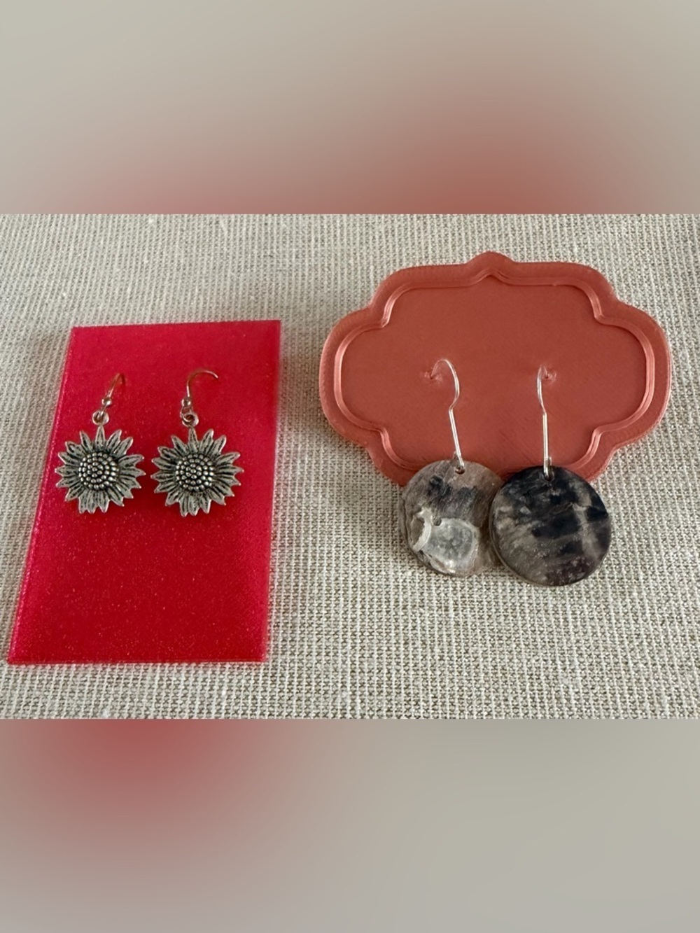 Sunflower Silver Drop Earrings + Marbled Round Dangle Earrings
